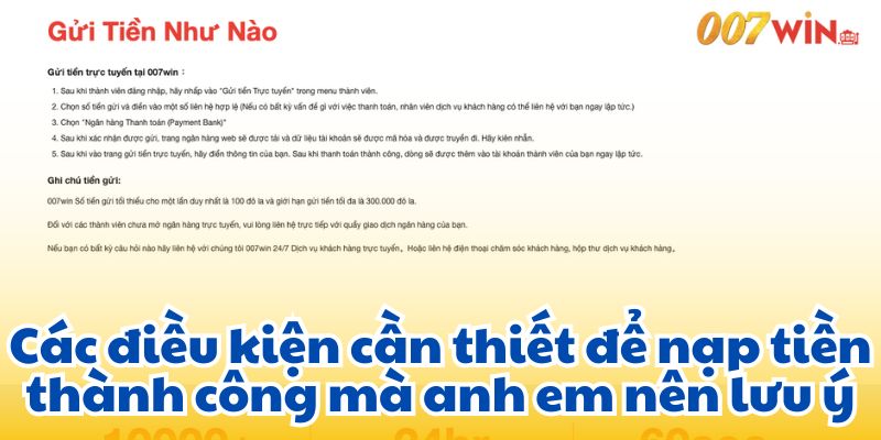 Một số điều kiện cần thiết để rút tiền 007win thành công.