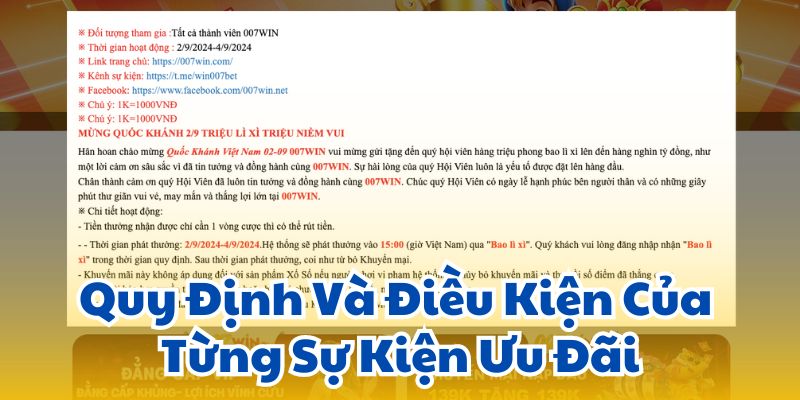 Quy Định Và Điều Kiện Của Từng Sự Kiện Ưu Đãi