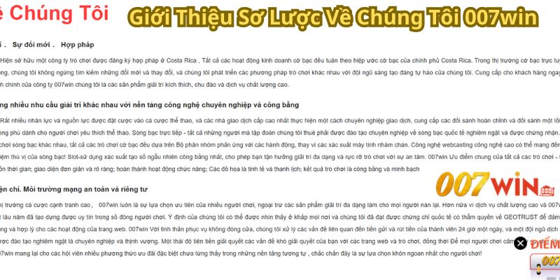 Giới thiệu sơ lược về chúng tôi 007win